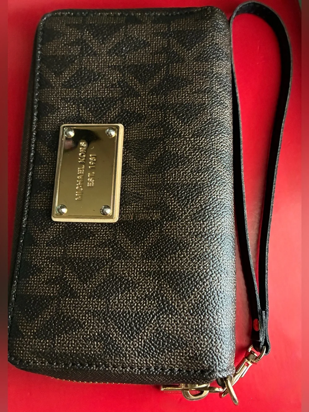 Michael Kors Black and Gold Logo Wristlet